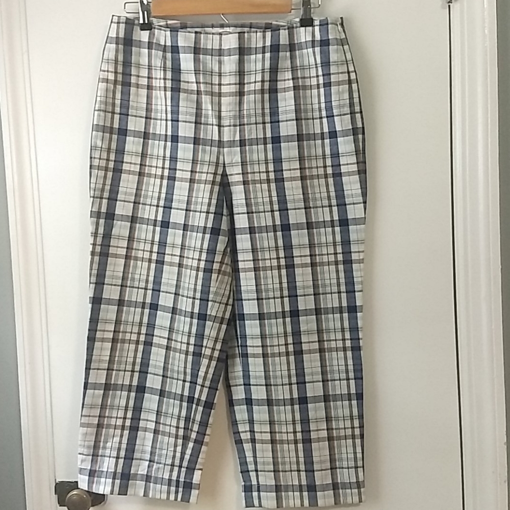 Talbots Plaid Cotton Linen Blend Pants